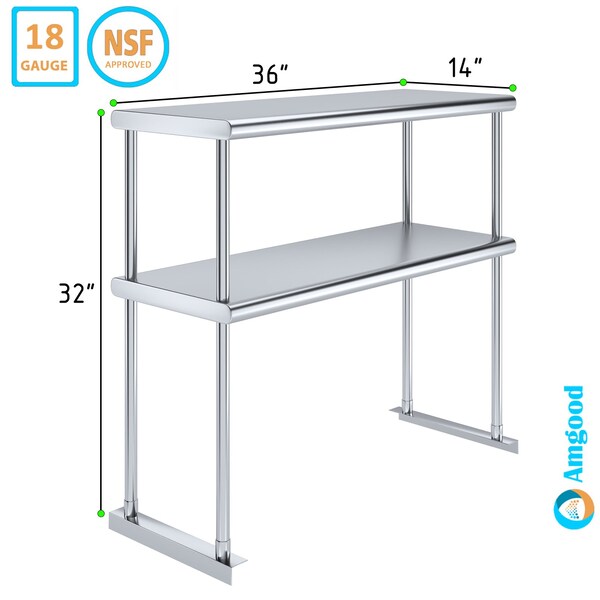 Amgood 14 in. x 36 in. AmGood Stainless Steel Double Deck Over Shelf - DOS-1436-Z