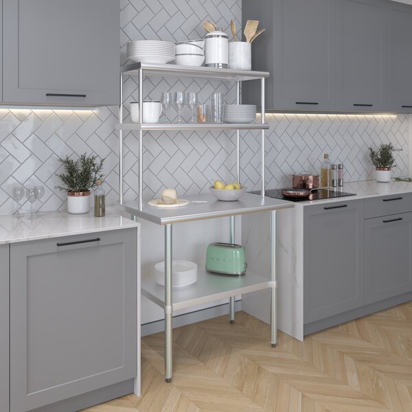 Amgood 14 in. x 36 in. AmGood Stainless Steel Double Deck Over Shelf - DOS-1436-Z