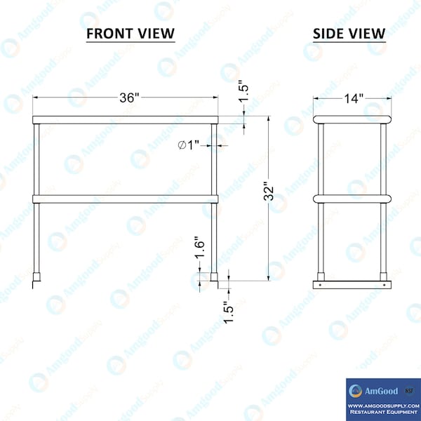 Amgood 14 in. x 36 in. AmGood Stainless Steel Double Deck Over Shelf - DOS-1436-Z