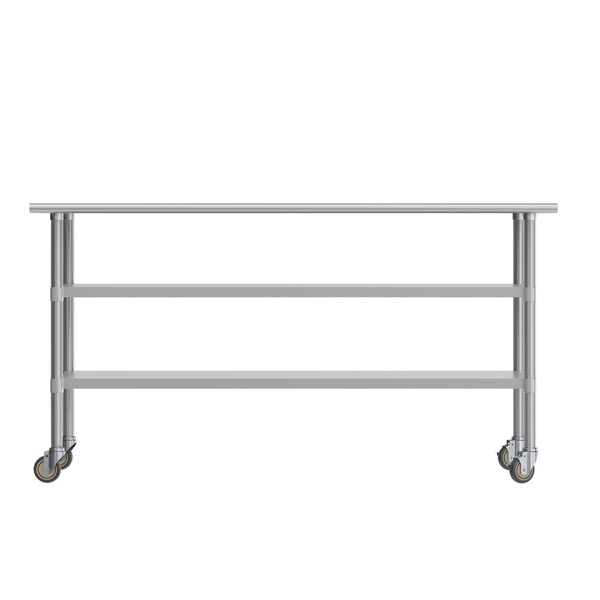 Flash Furniture Reader SS Work Table 30in. x 72in. w/2 Undershelves and 4 Casters, Heavy Duty Food Prep Worktable - NH-WT-GU-3072-CAS-GG
