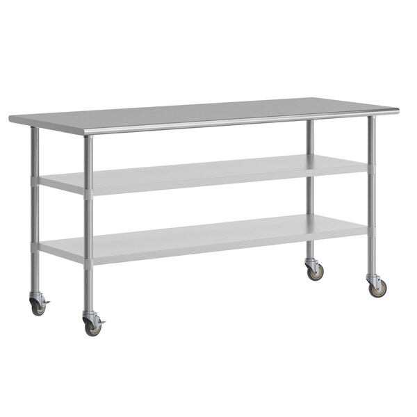 Flash Furniture Reader SS Work Table 30in. x 72in. w/2 Undershelves and 4 Casters, Heavy Duty Food Prep Worktable - NH-WT-GU-3072-CAS-GG