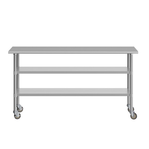 Flash Furniture Reader SS Work Table 30in. x 72in. w/2 Undershelves and 4 Casters, Heavy Duty Food Prep Worktable - NH-WT-GU-3072-CAS-GG