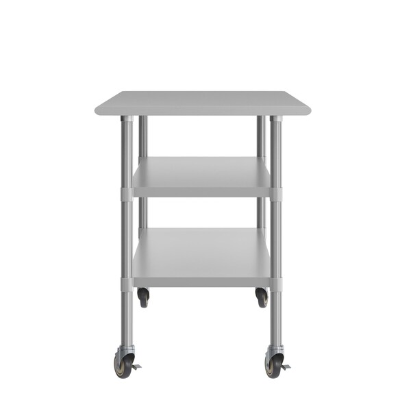 Flash Furniture Reader SS Work Table 30in. x 72in. w/2 Undershelves and 4 Casters, Heavy Duty Food Prep Worktable - NH-WT-GU-3072-CAS-GG