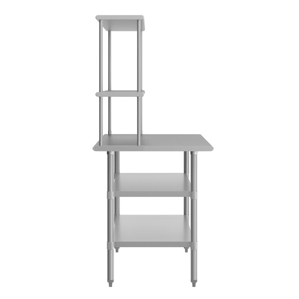 Flash Furniture Reader Work Table, 18 Gauge Stainless Steel Top Shelf and Double Overshelves and 2 Undershelves - NH-WT-GU-3072-OSH-GG