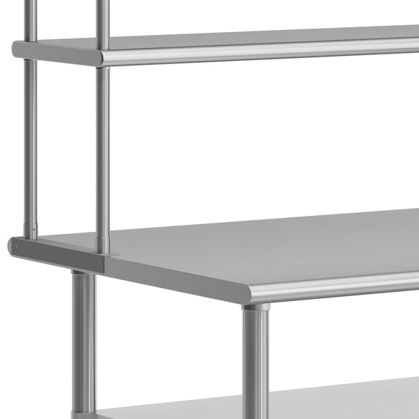 Flash Furniture Reader Work Table, 18 Gauge Stainless Steel Top Shelf and Double Overshelves and 2 Undershelves - NH-WT-GU-3072-OSH-GG