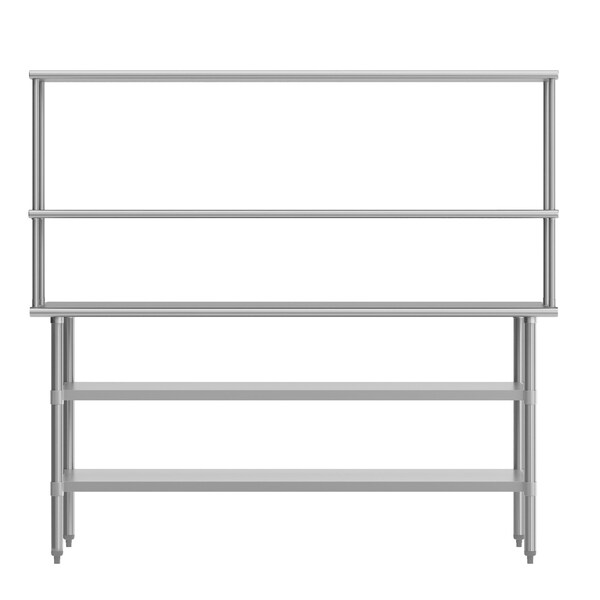 Flash Furniture Reader Work Table, 18 Gauge Stainless Steel Top Shelf and Double Overshelves and 2 Undershelves - NH-WT-GU-3072-OSH-GG
