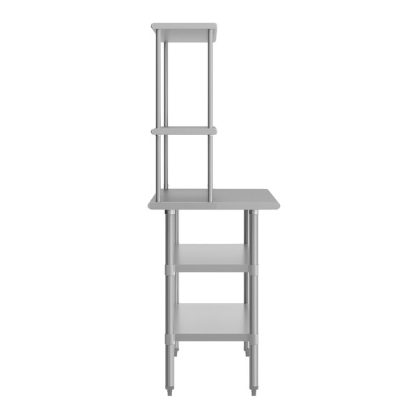 Flash Furniture Reese Work Table, 18 Gauge Stainless Steel Top Shelf and Double Overshelves, 2 Undershelves - NH-WT-GU-2460-OSH-GG