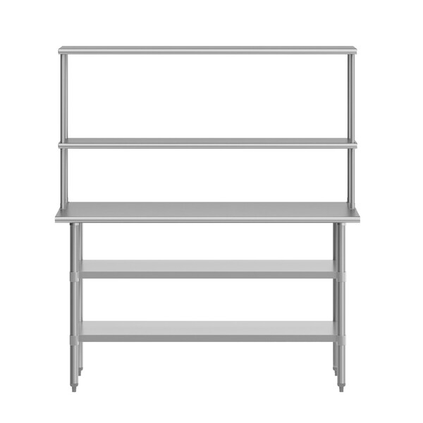 Flash Furniture Reese Work Table, 18 Gauge Stainless Steel Top Shelf and Double Overshelves, 2 Undershelves - NH-WT-GU-2460-OSH-GG