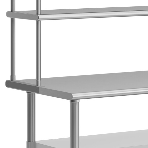 Flash Furniture Reese Work Table, 18 Gauge Stainless Steel Top Shelf and Double Overshelves, 2 Undershelves - NH-WT-GU-2460-OSH-GG