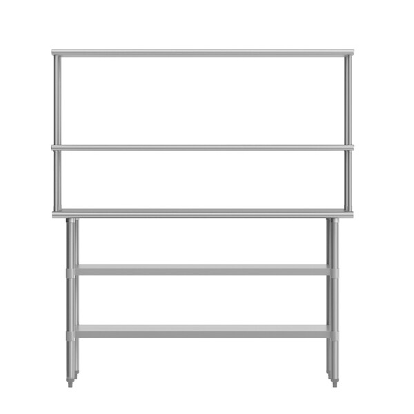 Flash Furniture Reese Work Table, 18 Gauge Stainless Steel Top Shelf and Double Overshelves, 2 Undershelves - NH-WT-GU-2460-OSH-GG