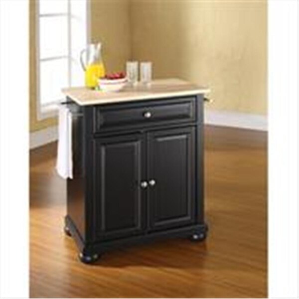 Modern Marketing Crosley Furniture  Alexandria Natural Wood Top Portable Kitchen Island in Black Finish - KF30021ABK