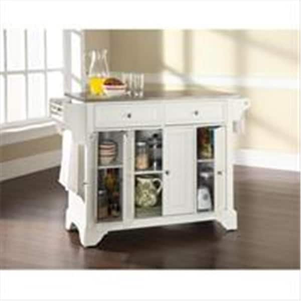 Betterbeds Crosley Furniture LaFayette Stainless Steel Top Kitchen Island in White Finish, Stainless Steel Top - BE3051522