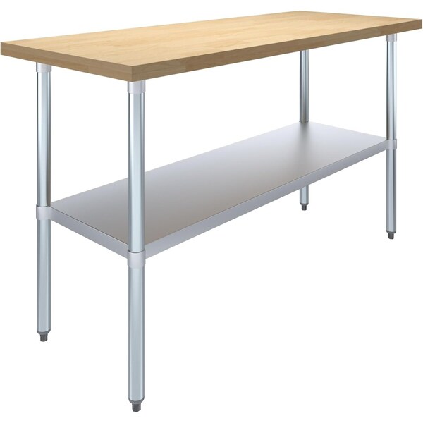 Amgood 24 in. x 60 in. Maple Wood Top Work Table with Adjustable Undershelf - MWWT-2460-Z