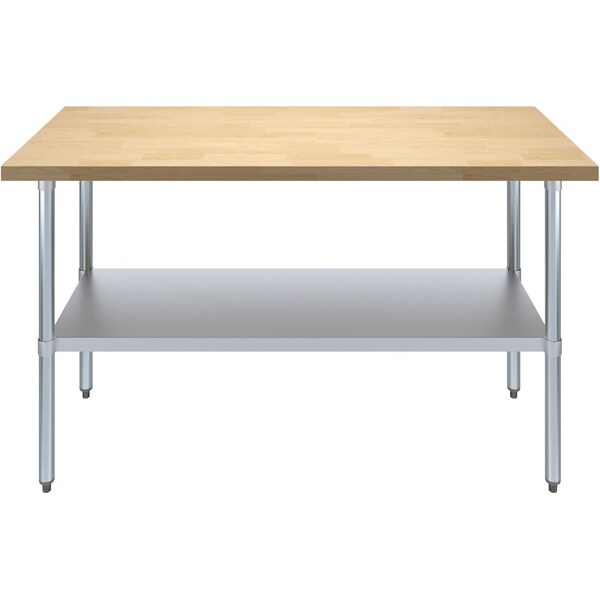 Amgood 24 in. x 60 in. Maple Wood Top Work Table with Adjustable Undershelf - MWWT-2460-Z