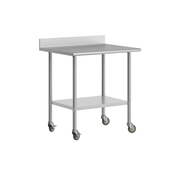 Flash Furniture Reese 30in. x 36in. Work Table, SS Top Shelf, 4in. Backsplash, Adjustable Undershelf, 4 Casters - NH-WT-3036-GG-B4-CAS-GG