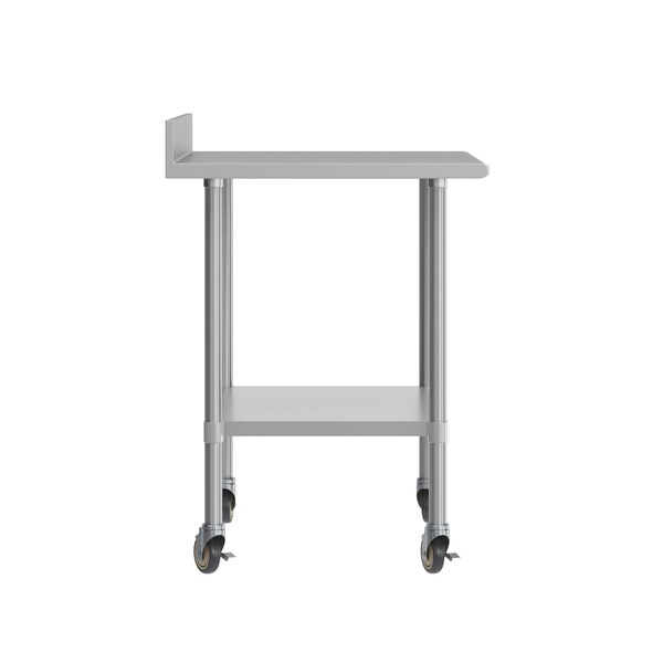 Flash Furniture Reese 30in. x 36in. Work Table, SS Top Shelf, 4in. Backsplash, Adjustable Undershelf, 4 Casters - NH-WT-3036-GG-B4-CAS-GG