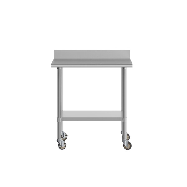 Flash Furniture Reese 30in. x 36in. Work Table, SS Top Shelf, 4in. Backsplash, Adjustable Undershelf, 4 Casters - NH-WT-3036-GG-B4-CAS-GG