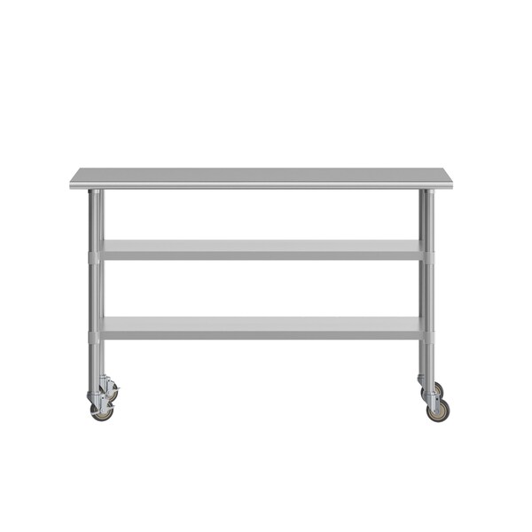 Flash Furniture Reese SS Work Table 24in. x 60in. w/2 Undershelves and 4 Casters, Heavy Duty Food Prep Worktable - NH-WT-GU-2460-CAS-GG