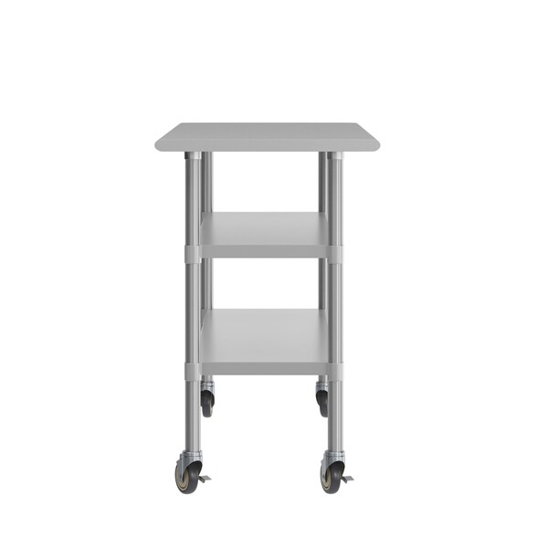 Flash Furniture Reese SS Work Table 24in. x 60in. w/2 Undershelves and 4 Casters, Heavy Duty Food Prep Worktable - NH-WT-GU-2460-CAS-GG