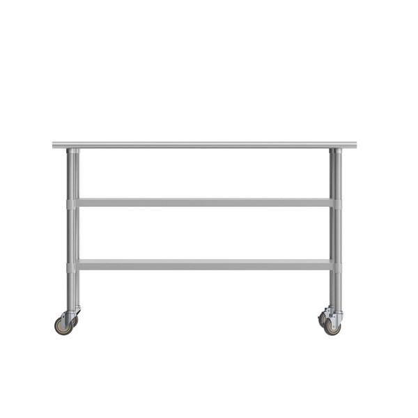 Flash Furniture Reese SS Work Table 24in. x 60in. w/2 Undershelves and 4 Casters, Heavy Duty Food Prep Worktable - NH-WT-GU-2460-CAS-GG