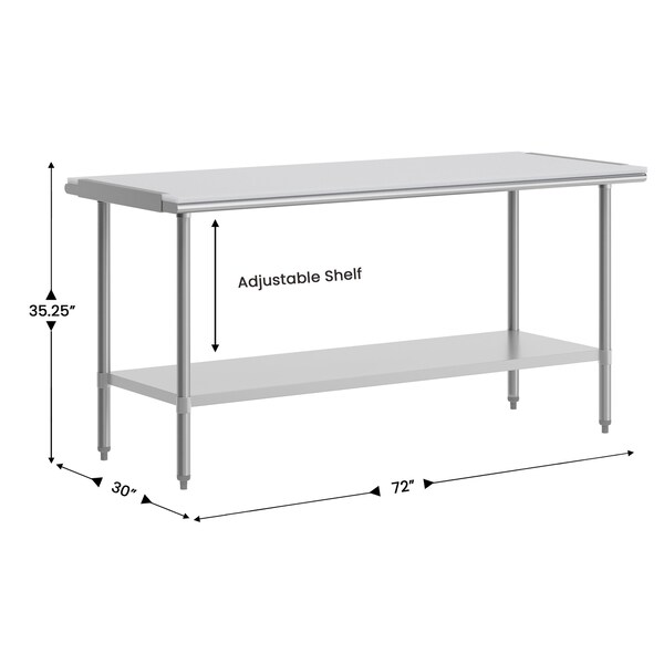 Flash Furniture Reader Work Table, 18 Gauge Stainless Steel Top Shelf w/Poly Cutting Board and Undershelf - NH-WT-3072-POLYTOP-GG