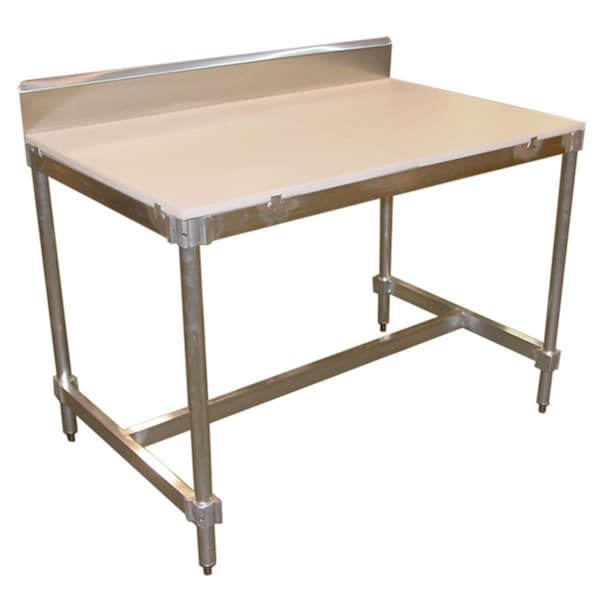 Daphnes Dinnette 4 Piece Poly Top Aluminum I-Frame Tables with Stainless Backsplash- 34 to 35.5 x 30 x 96 in. - DA3131783