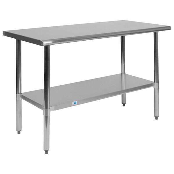 Flash Furniture 48"W Stainless 18 Gauge Work Table - Undershelf - NH-WT-2448-GG