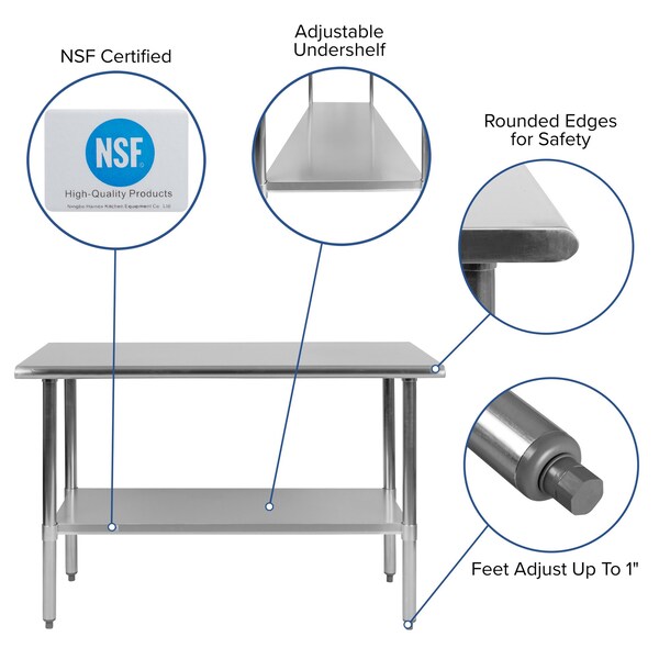 Flash Furniture 48"W Stainless 18 Gauge Work Table - Undershelf - NH-WT-2448-GG