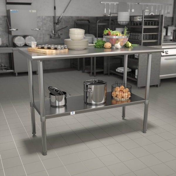 Flash Furniture 48"W Stainless 18 Gauge Work Table - Undershelf - NH-WT-2448-GG
