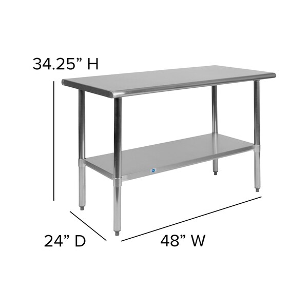 Flash Furniture 48"W Stainless 18 Gauge Work Table - Undershelf - NH-WT-2448-GG