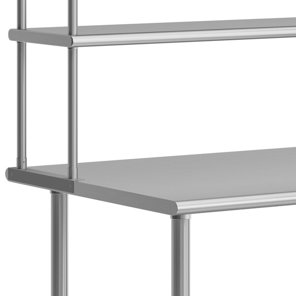Flash Furniture Reader Work Table, 18 Gauge Stainless Steel Top Shelf and Double Overshelves and Undershelf - NH-WT-3072-OSH-GG