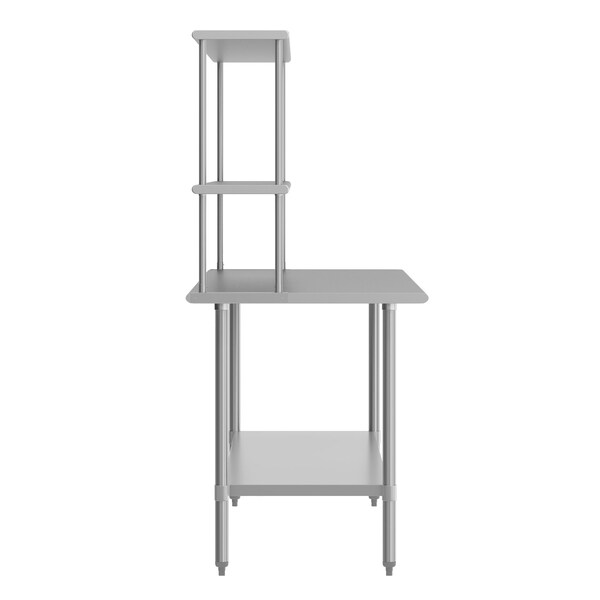 Flash Furniture Reader Work Table, 18 Gauge Stainless Steel Top Shelf and Double Overshelves and Undershelf - NH-WT-3072-OSH-GG