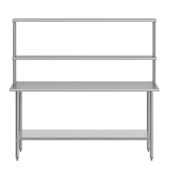 Flash Furniture Reader Work Table, 18 Gauge Stainless Steel Top Shelf and Double Overshelves and Undershelf - NH-WT-3072-OSH-GG