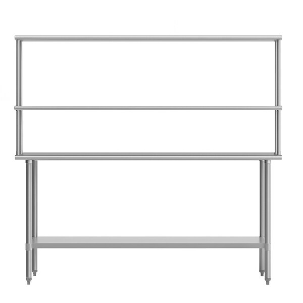 Flash Furniture Reader Work Table, 18 Gauge Stainless Steel Top Shelf and Double Overshelves and Undershelf - NH-WT-3072-OSH-GG