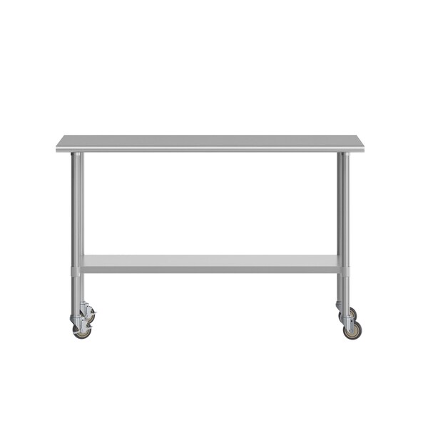 Flash Furniture Reese Work Table, 18 Gauge Stainless Steel Top Shelf, Undershelf and 4 Casters w/2 Locking - NH-WT-2460-CAS-GG