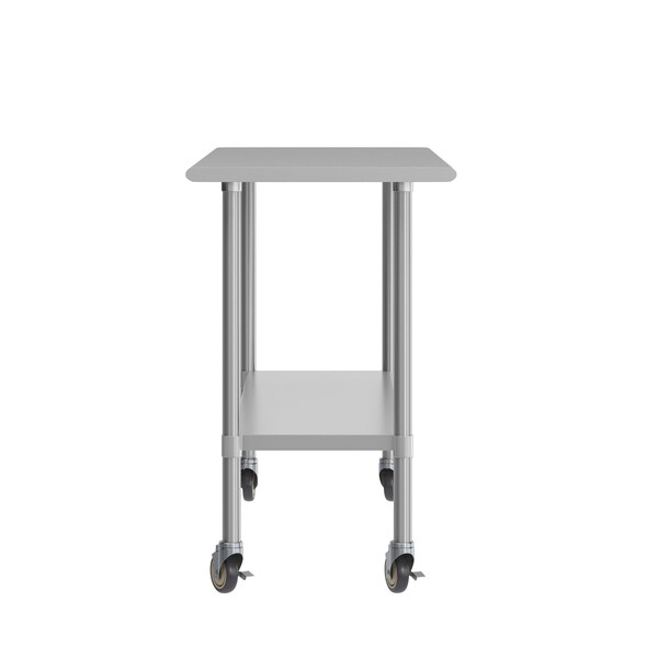 Flash Furniture Reese Work Table, 18 Gauge Stainless Steel Top Shelf, Undershelf and 4 Casters w/2 Locking - NH-WT-2460-CAS-GG