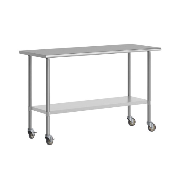 Flash Furniture Reese Work Table, 18 Gauge Stainless Steel Top Shelf, Undershelf and 4 Casters w/2 Locking - NH-WT-2460-CAS-GG