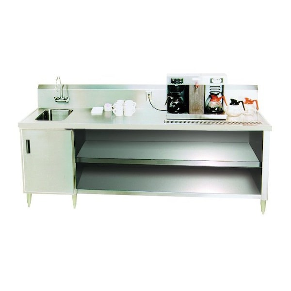 Advance Tabco Beverage Table 120 in. W with 14 in. x 16 in. x 12 in. on right with faucet 4 in.OC - BEV-30-120R