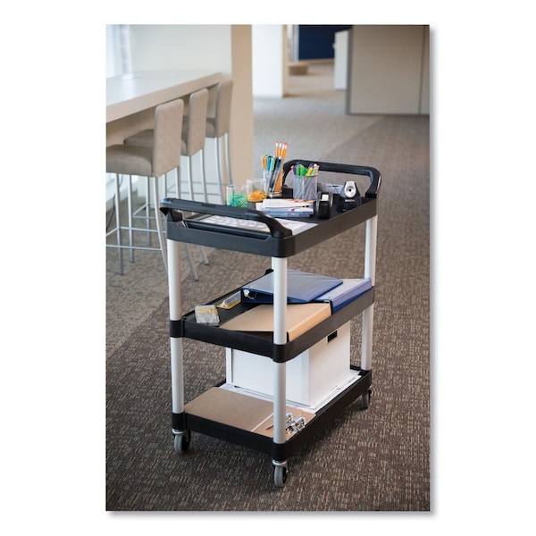 Rubbermaid Commercial Economy Plastic Cart, Three-Shelf, 18-5/8w x 33-5/8d x 37-3/4h, Black - FG342488BLA