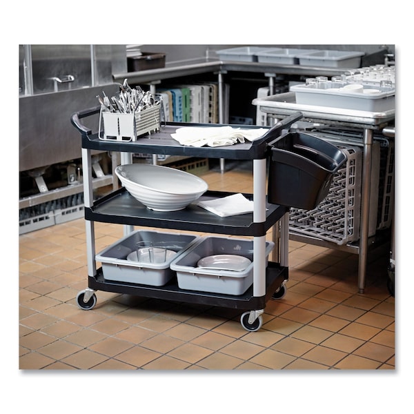 Rubbermaid Commercial Economy Plastic Cart, Three-Shelf, 18-5/8w x 33-5/8d x 37-3/4h, Black - FG342488BLA