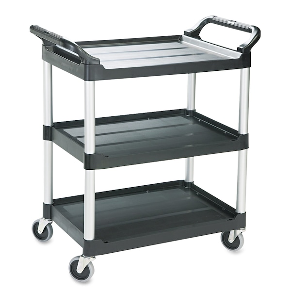 Rubbermaid Commercial Economy Plastic Cart, Three-Shelf, 18-5/8w x 33-5/8d x 37-3/4h, Black - FG342488BLA
