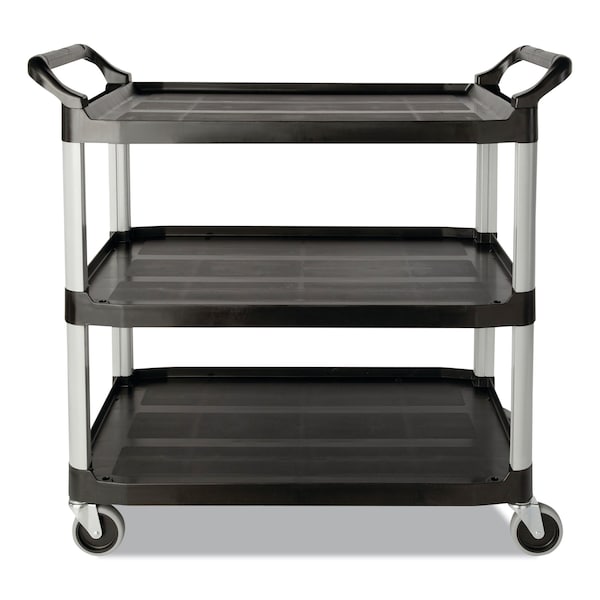 Rubbermaid Commercial Economy Plastic Cart, Three-Shelf, 18-5/8w x 33-5/8d x 37-3/4h, Black - FG342488BLA
