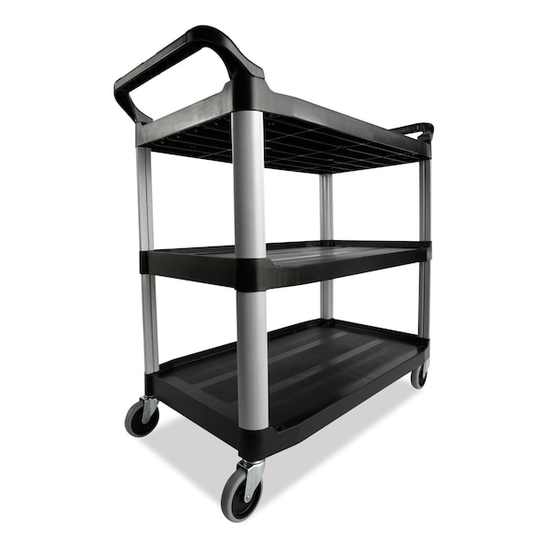 Rubbermaid Commercial Economy Plastic Cart, Three-Shelf, 18-5/8w x 33-5/8d x 37-3/4h, Black - FG342488BLA