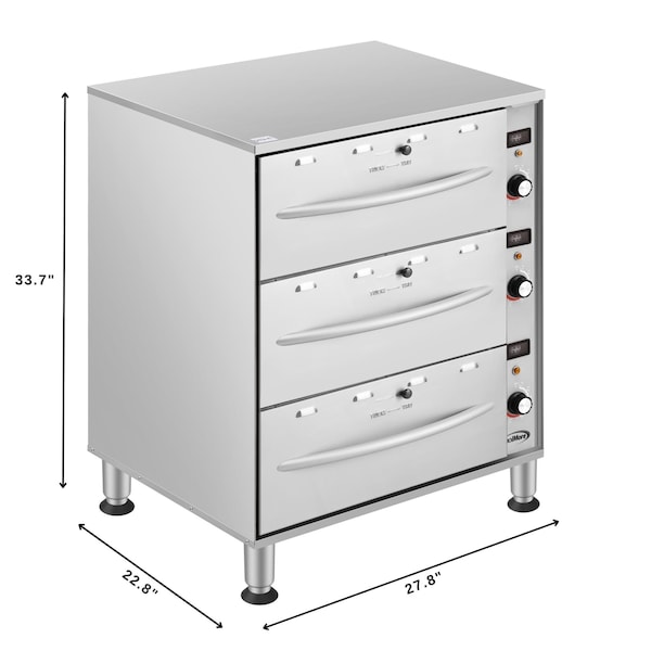 Koolmore Three-Drawer Commercial Free Standing Warming Drawer in Stainless-Steel KM-WD-M3 - KM-WD-M3