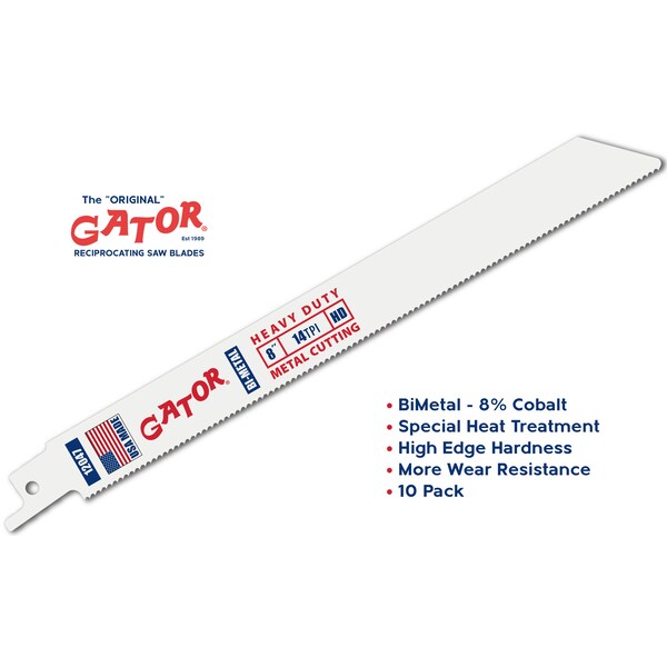 Gator Reciprocating Saw Blade 8 in. x 3/4 in. x 14pi #12047-10, Heavy Duty Metal Cutting, 10PK - 12047-10