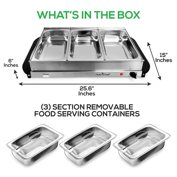 Nutrichef Food Warming Tray / Buffet Server / Hot Plate Warmer - PKBFWM33.0