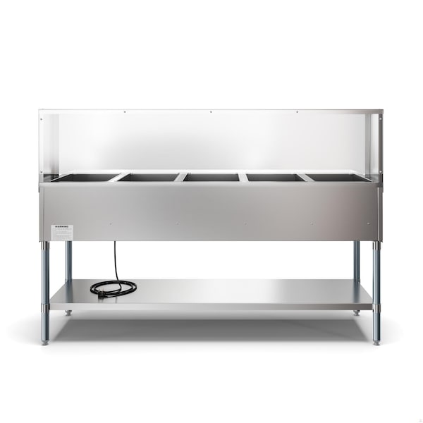 Koolmore Five Pan Open Well Electric Steam Table with Undershelf and Sneeze-Guard, 240V, . - KM-OWS-5SG