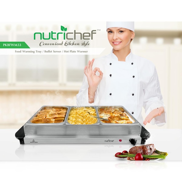 Nutrichef Food Warming Tray - Buffet Server Hot Plate Food Warmer - PKBFWM33.V7