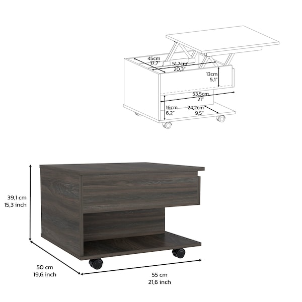 Tuhome Inwood 2 Piece Living Room Set, Bar Cart, Coffee Table, Espresso - CLIV43