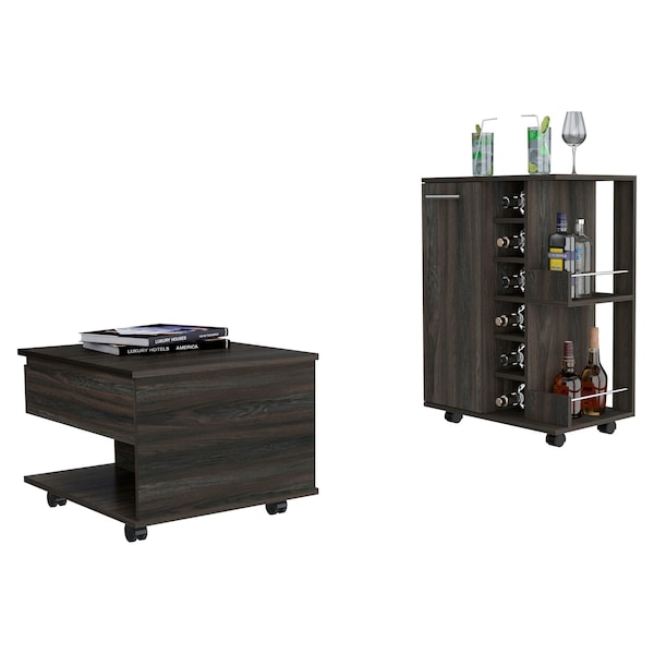 Tuhome Inwood 2 Piece Living Room Set, Bar Cart, Coffee Table, Espresso - CLIV43